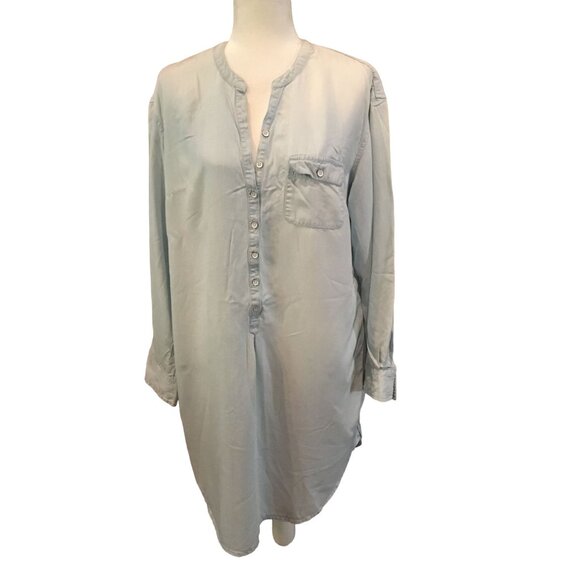 Merona Womens Long Sleeve Button-Down Tunic XL Light Blue - Picture 7 of 8